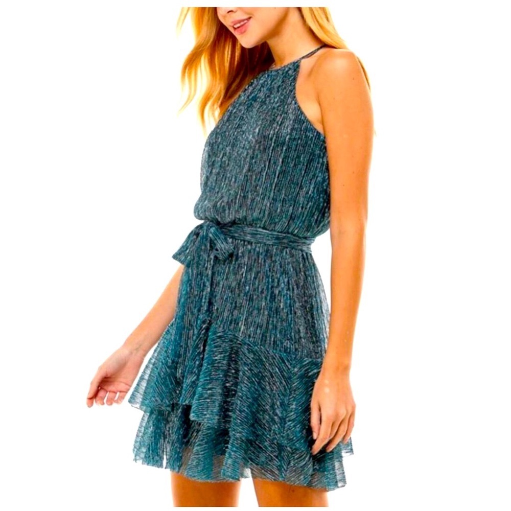 City Studio Teal Blue High Neck Fit & Flare Dress Size Medium